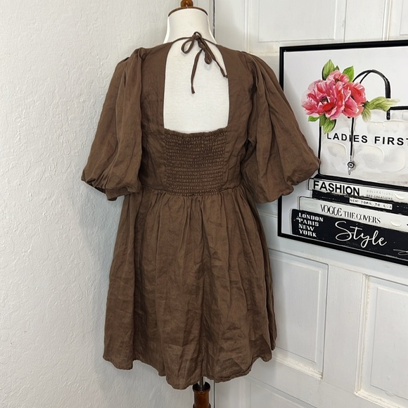 Seafolly Beach Edit Shoreline Linen Cover Up Dress in Brown Size L - Picture 7 of 9